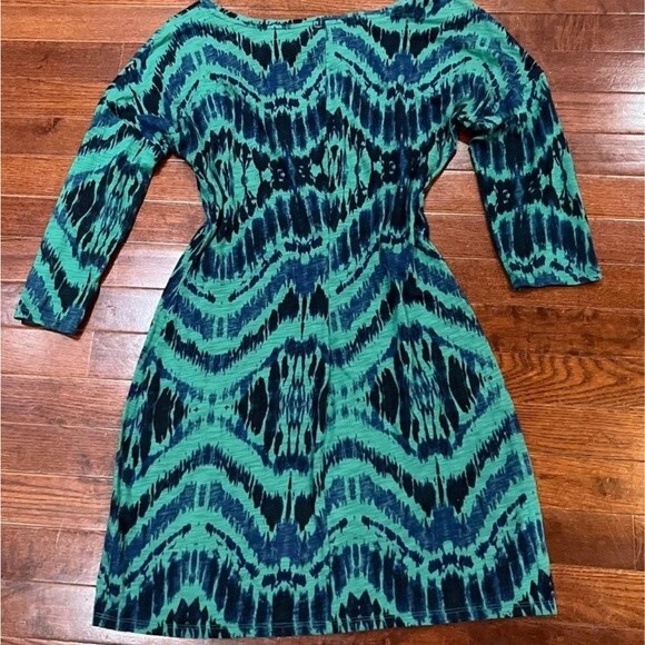 Express green and navy abstract bodycon dress size small - Picture 3 of 5